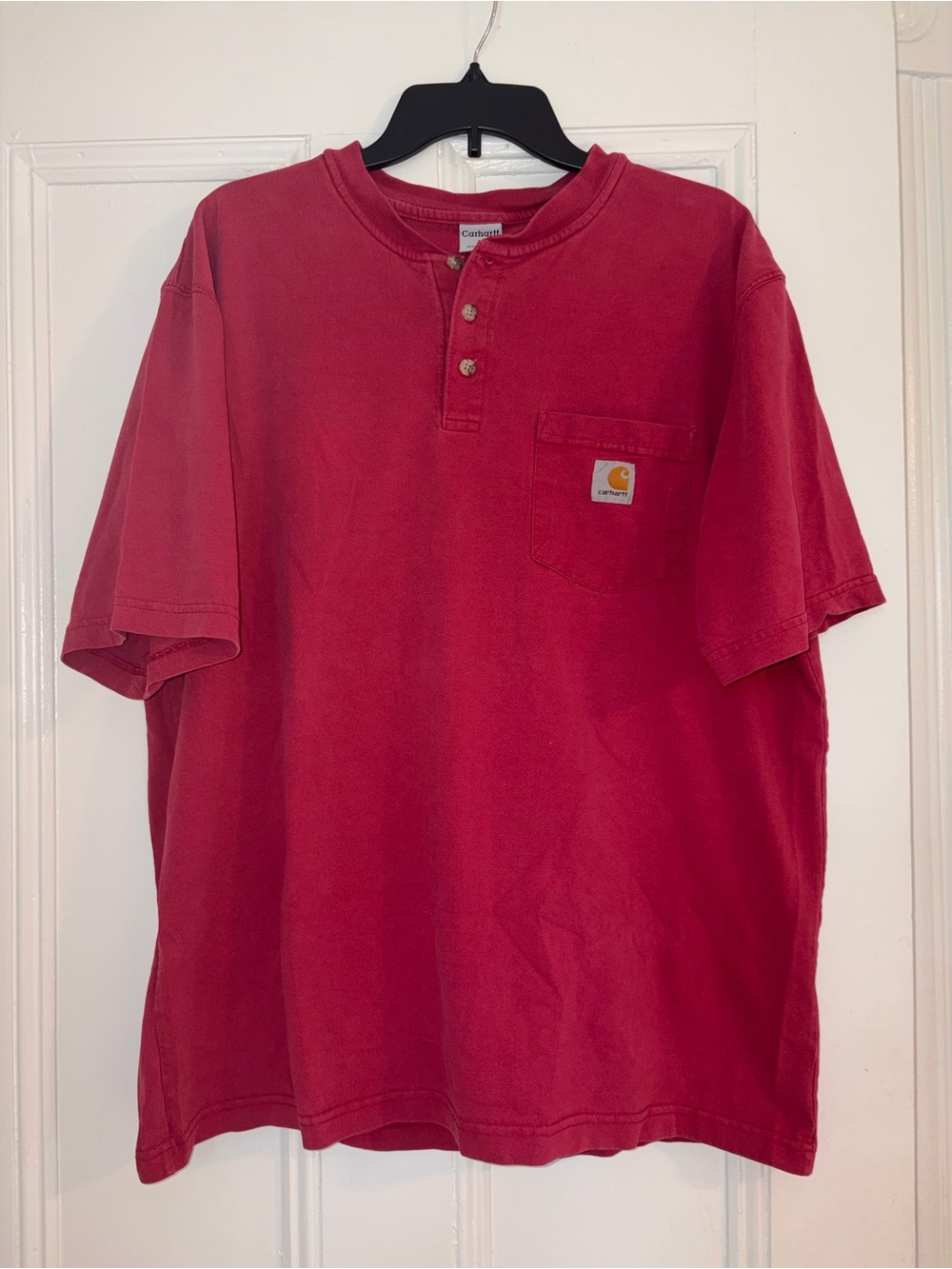 Vintage Carhartt Red Short-Sleeve Henley Pocket Tee